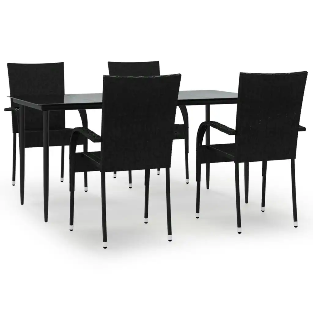 5 Piece Garden Dining Set Black Poly Rattan 3156668