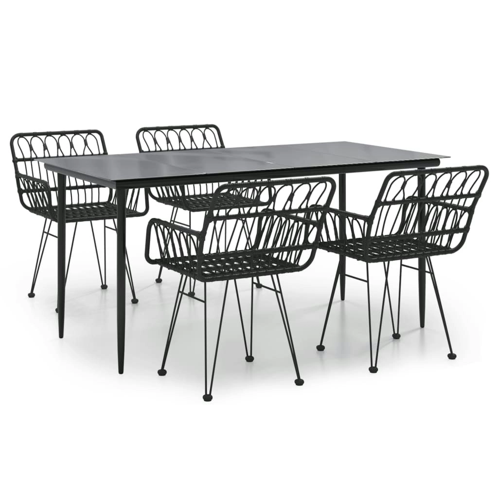 5 Piece Garden Dining Set Black Poly Rattan 3157855