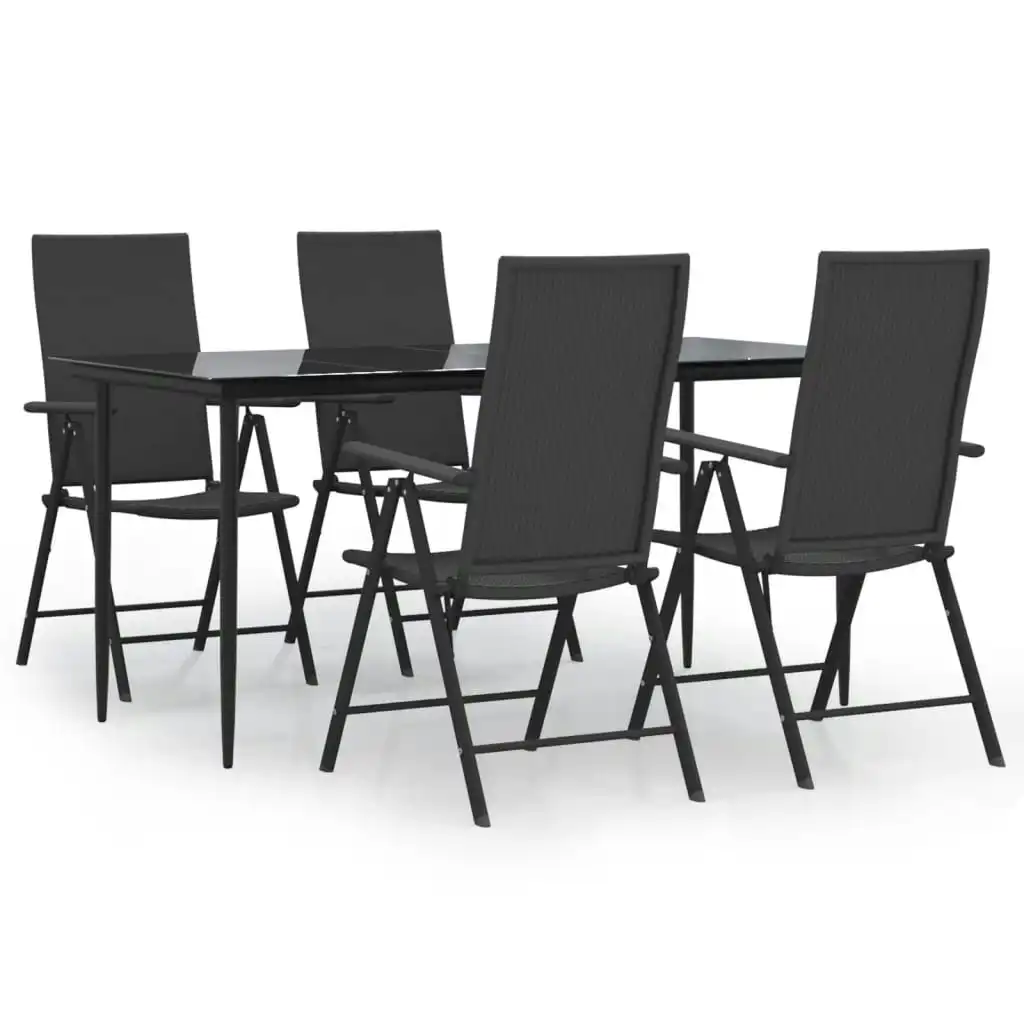 5 Piece Garden Dining Set Black Poly Rattan 3156516