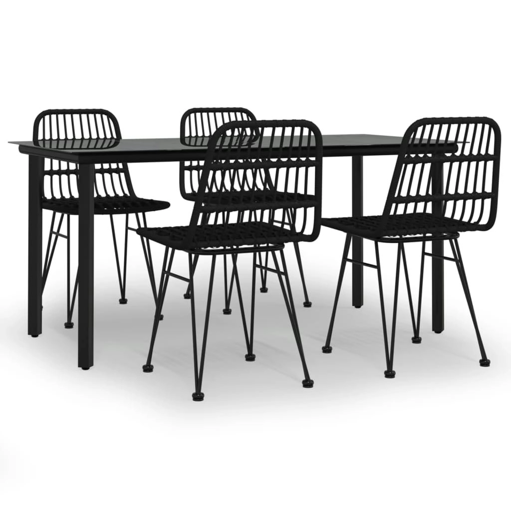 5 Piece Garden Dining Set Black Poly Rattan 3157897