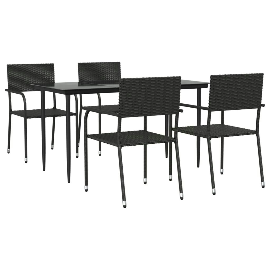 5 Piece Garden Dining Set Black Poly Rattan and Steel 3203274