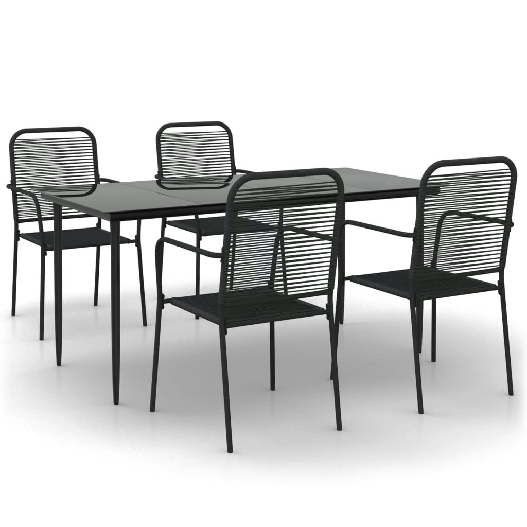 5 Piece Garden Dining Set Black Cotton Rope and Steel 3156540