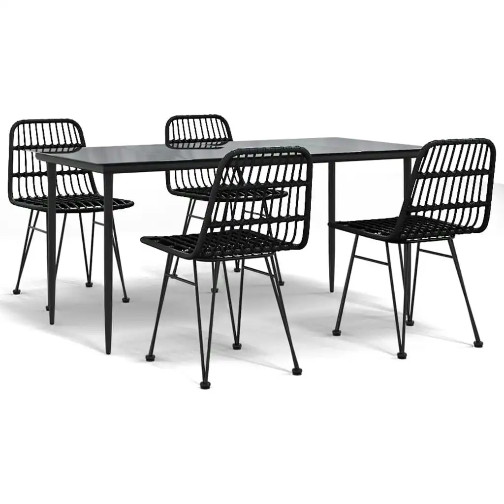 5 Piece Garden Dining Set Black Poly Rattan 3157883