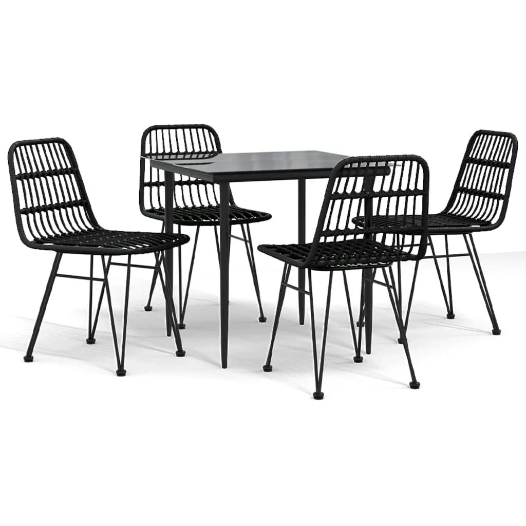 5 Piece Garden Dining Set Black Poly Rattan 3157881