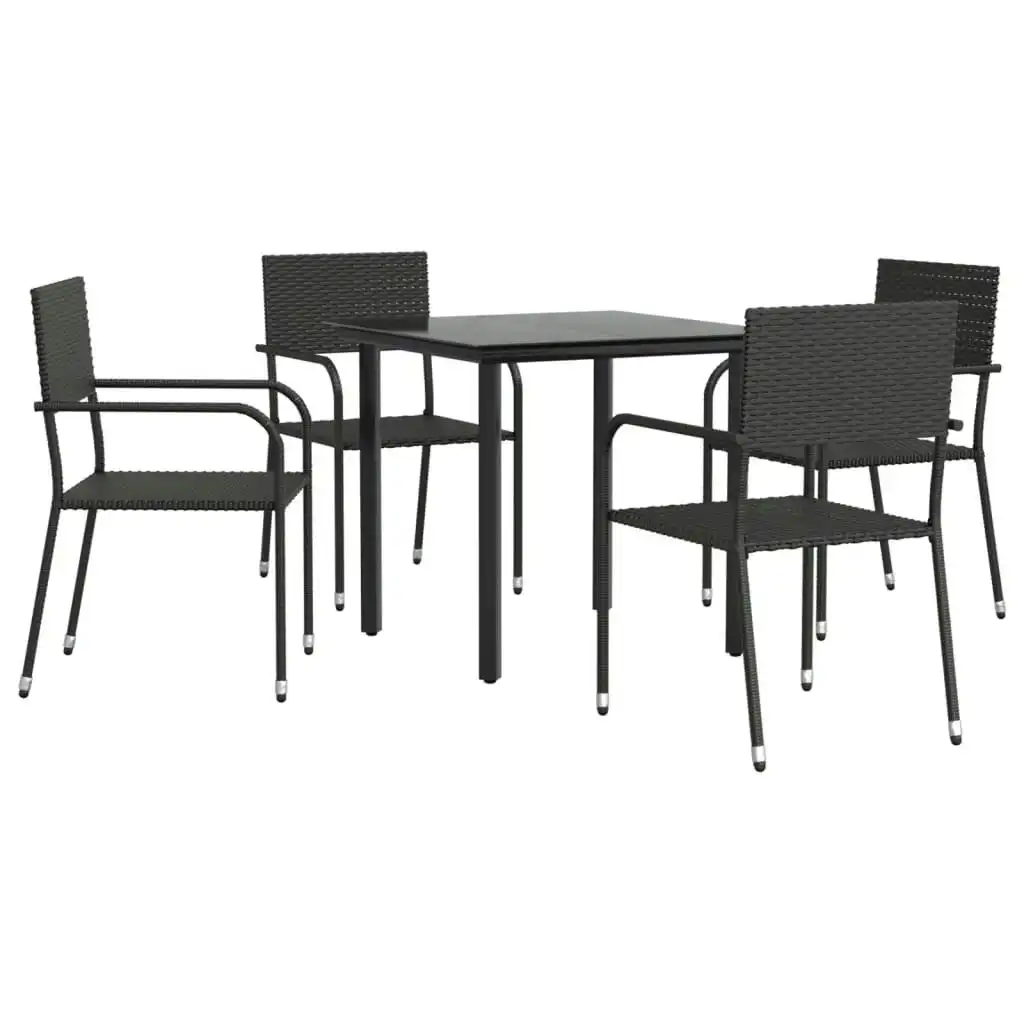 5 Piece Garden Dining Set Black Poly Rattan and Steel 3203281