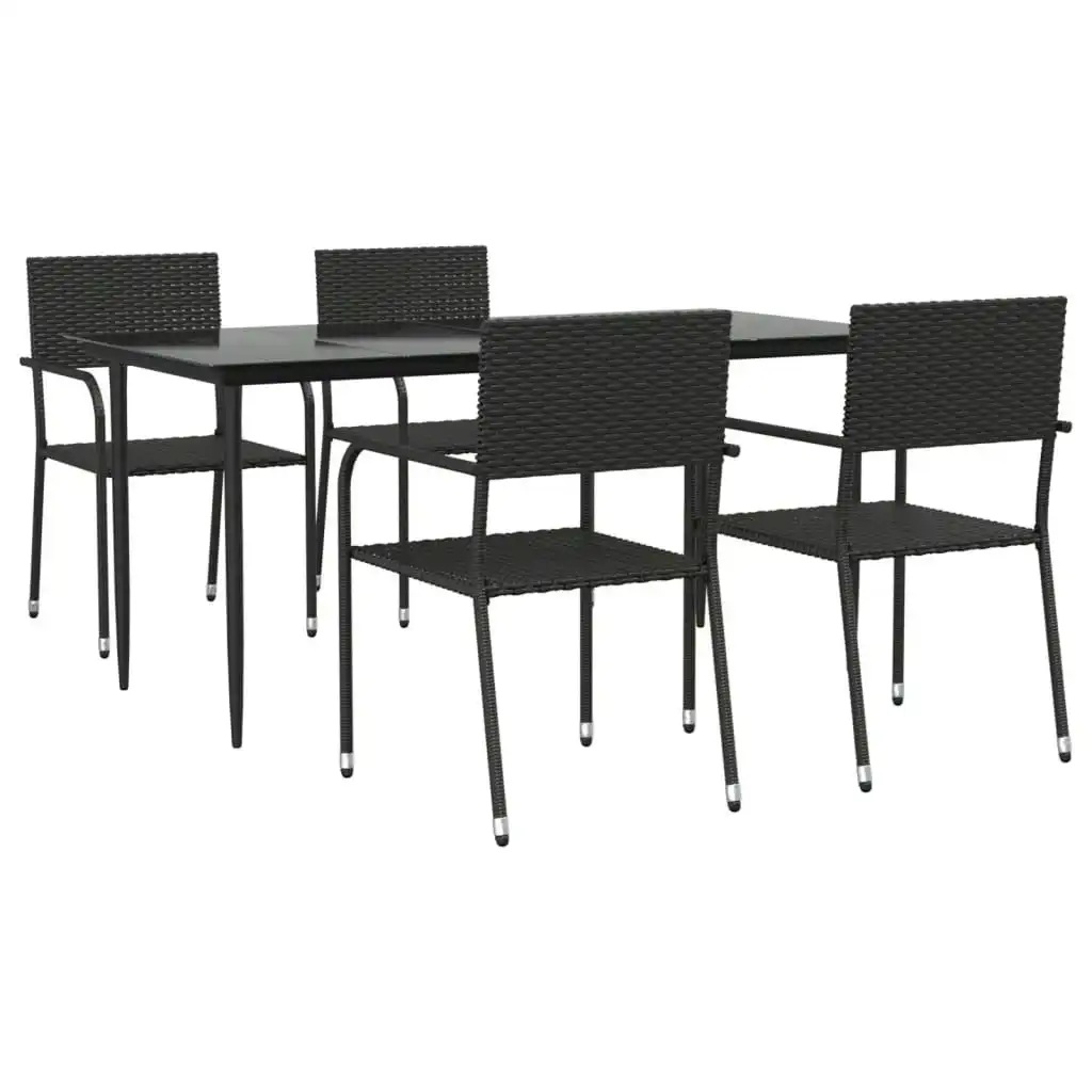 5 Piece Garden Dining Set Black Poly Rattan 3156758