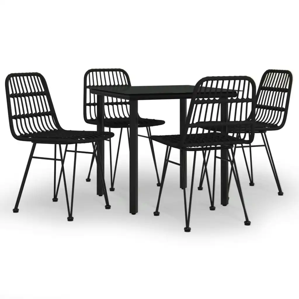 5 Piece Garden Dining Set Black Poly Rattan 3157895