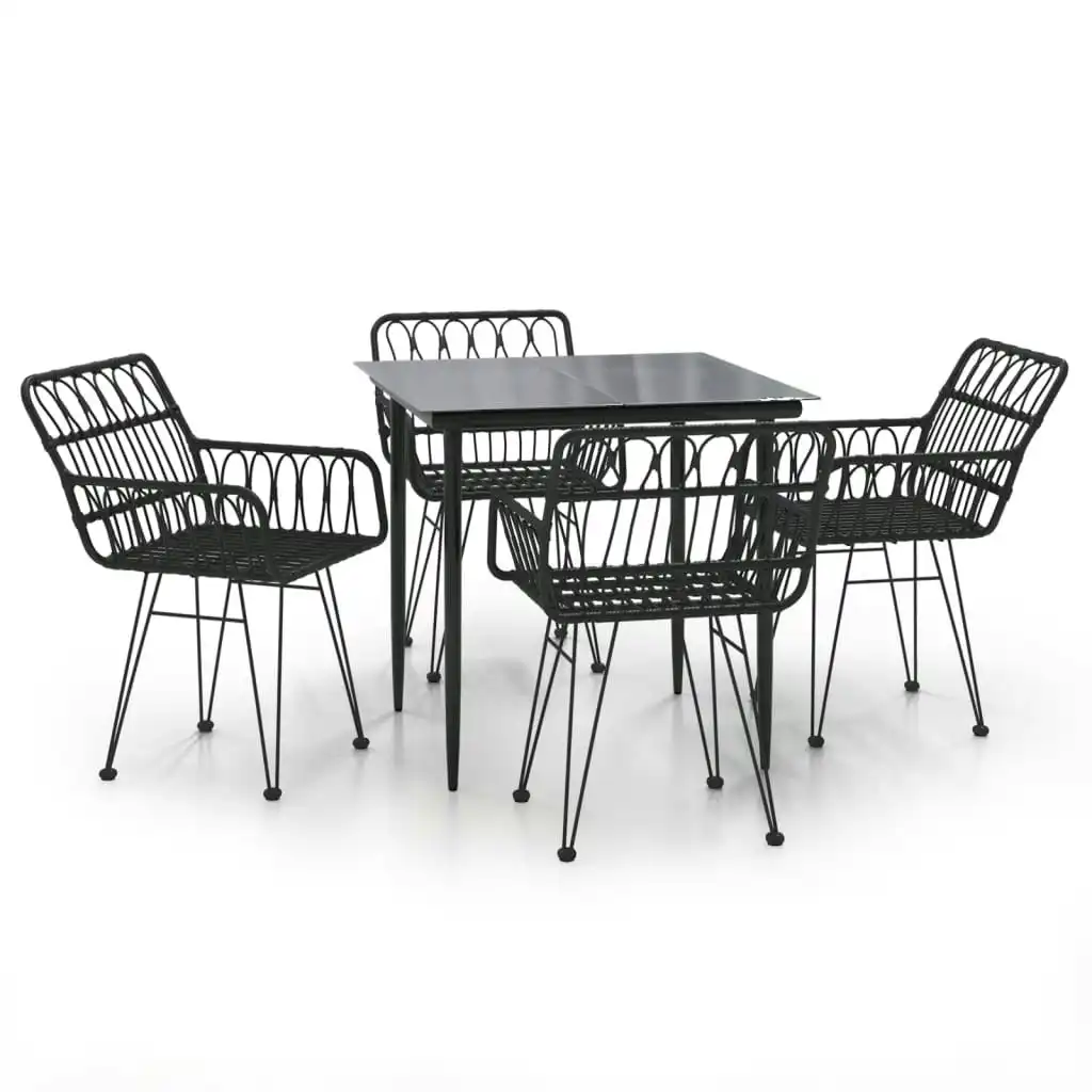 5 Piece Garden Dining Set Black Poly Rattan 3157853