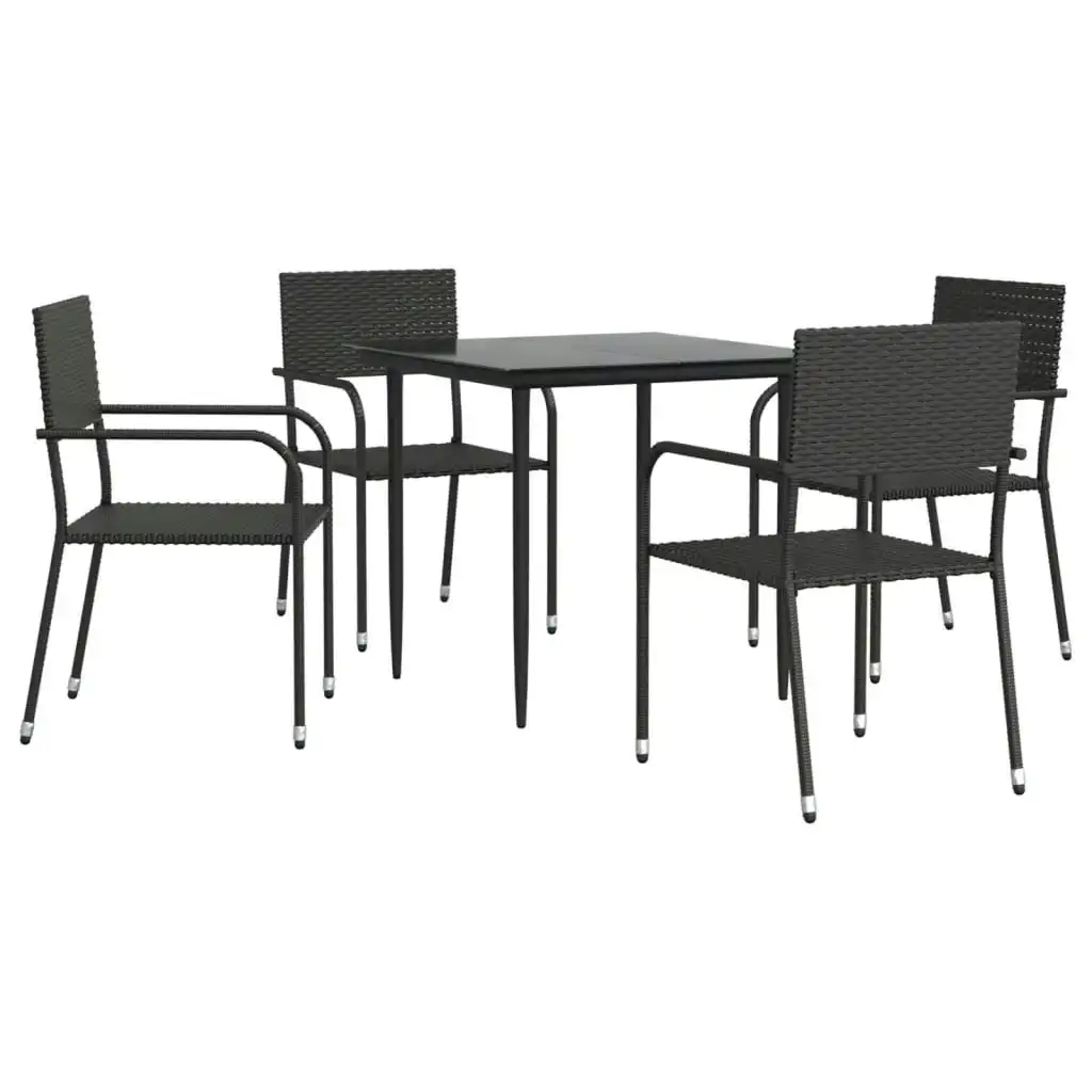 5 Piece Garden Dining Set Black Poly Rattan and Steel 3203273