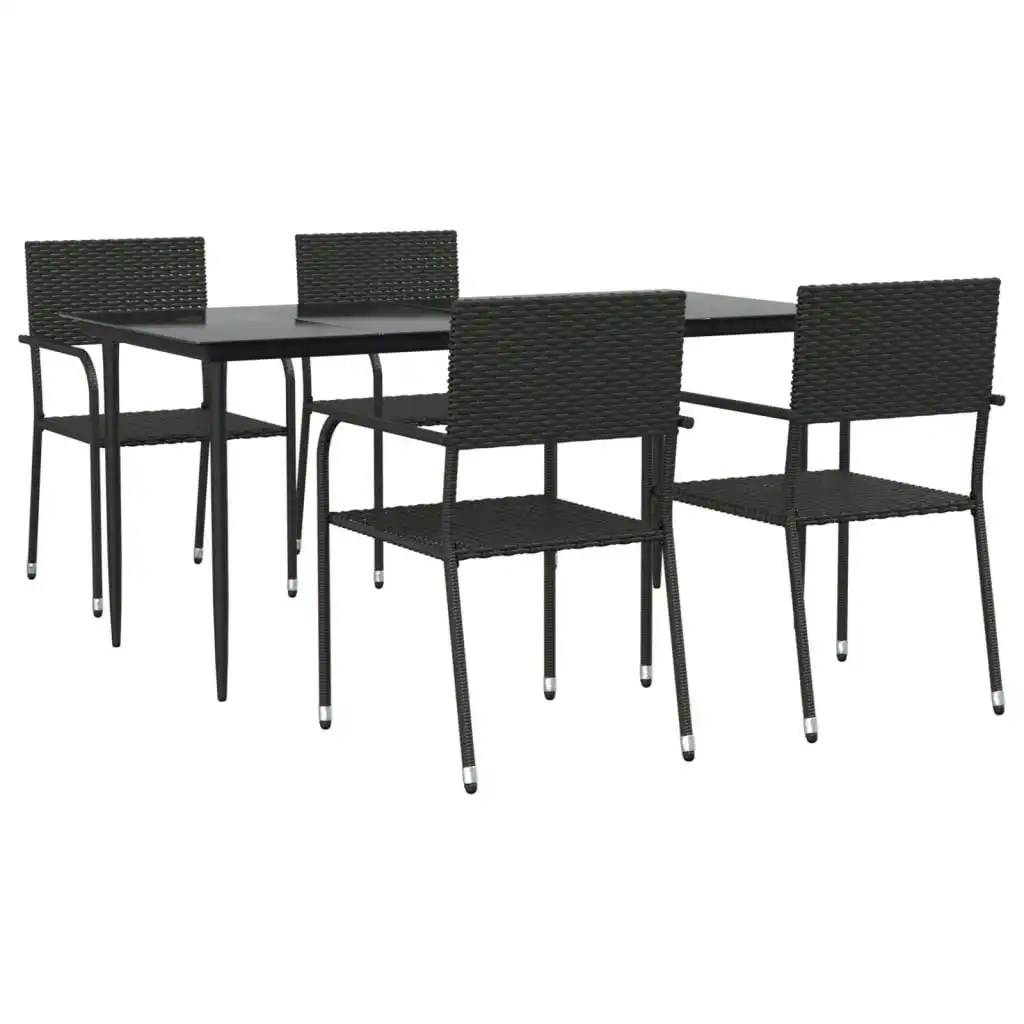 5 Piece Garden Dining Set Black Poly Rattan and Steel 3203276