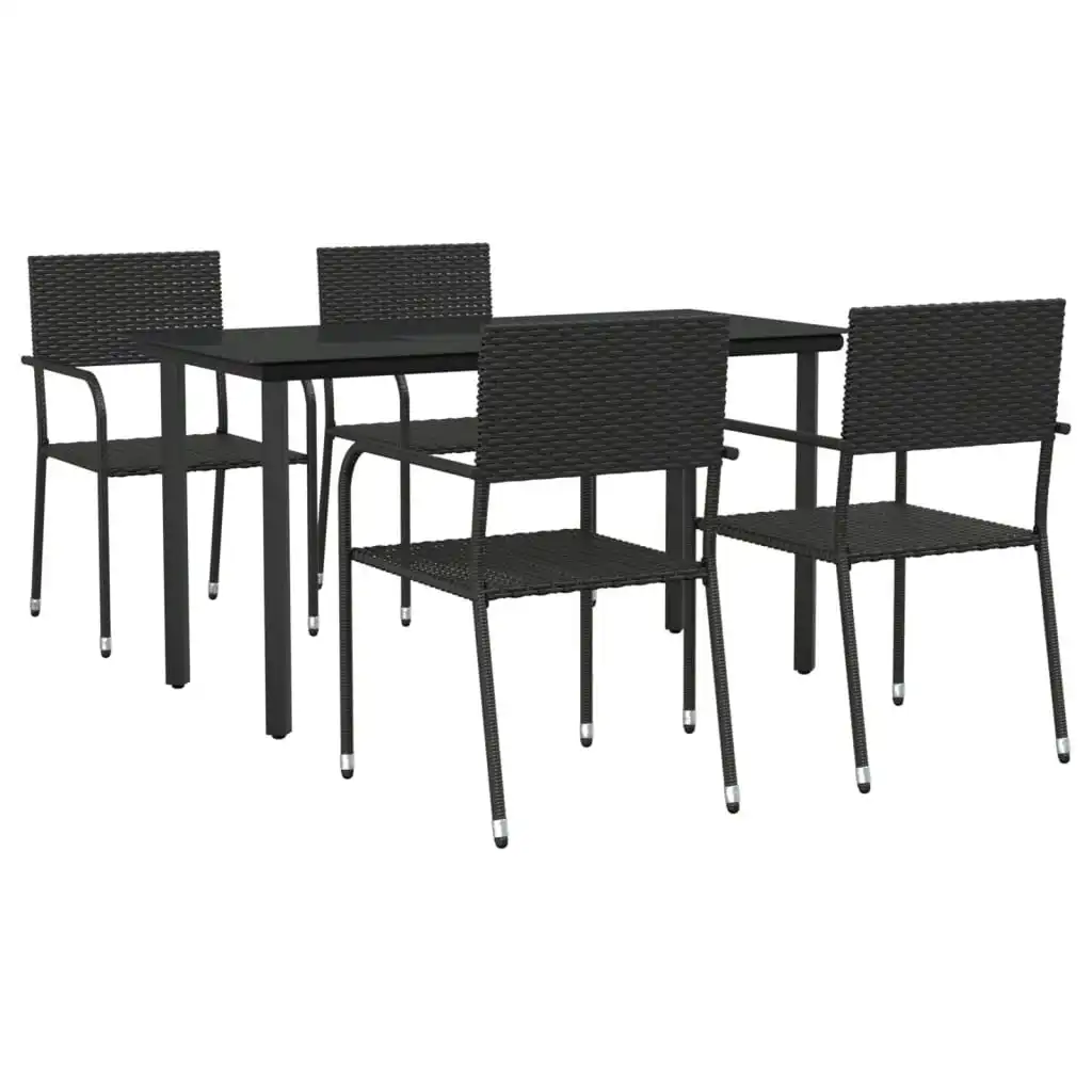 5 Piece Garden Dining Set Black Poly Rattan and Steel 3203282