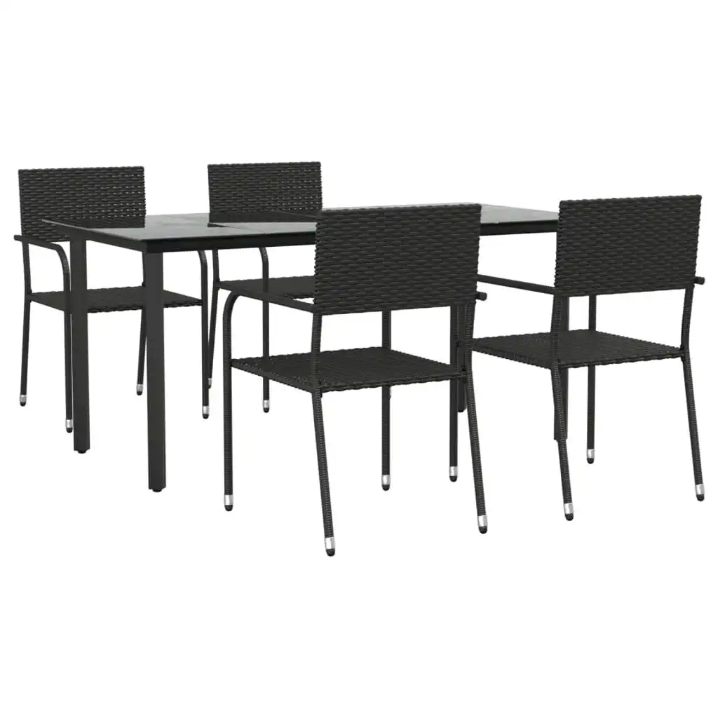 5 Piece Garden Dining Set Black Poly Rattan and Steel 3203284