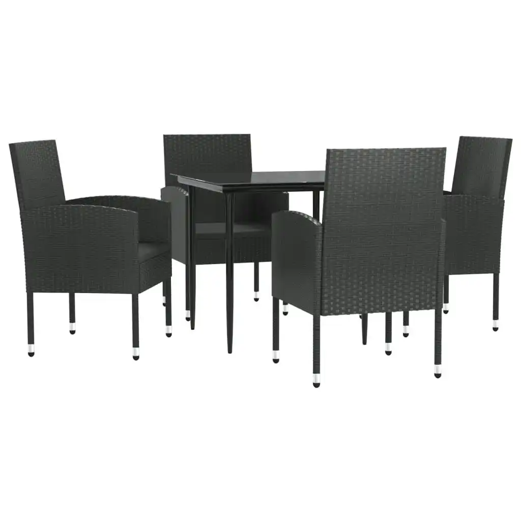 5 Piece Garden Dining Set Black Poly Rattan and Steel 3203337