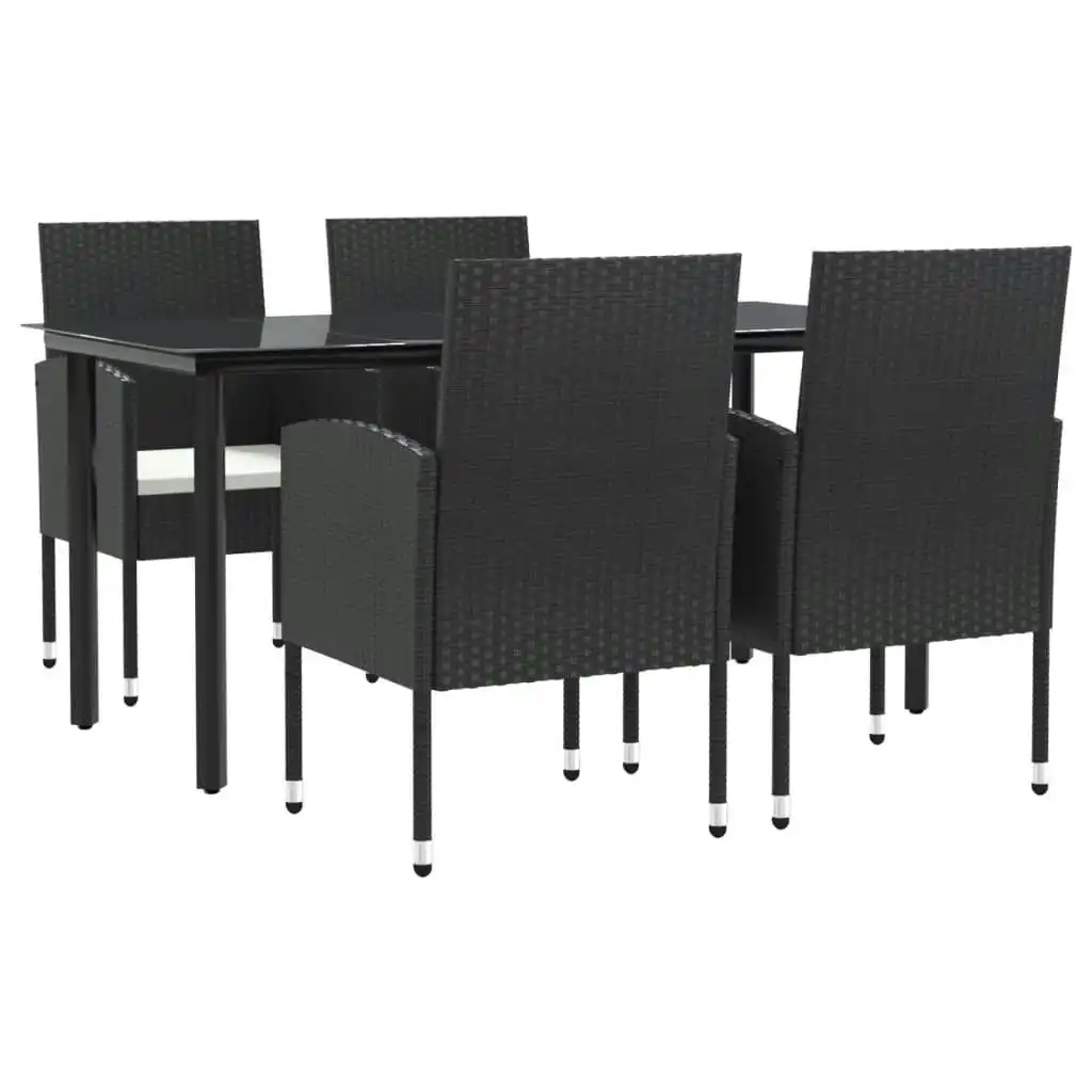 5 Piece Garden Dining Set Black Poly Rattan and Steel 3203316