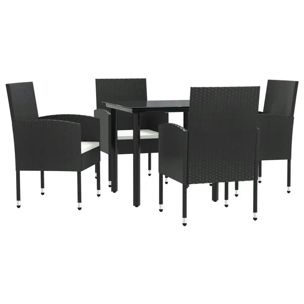 5 Piece Garden Dining Set Black Poly Rattan and Steel 3203313