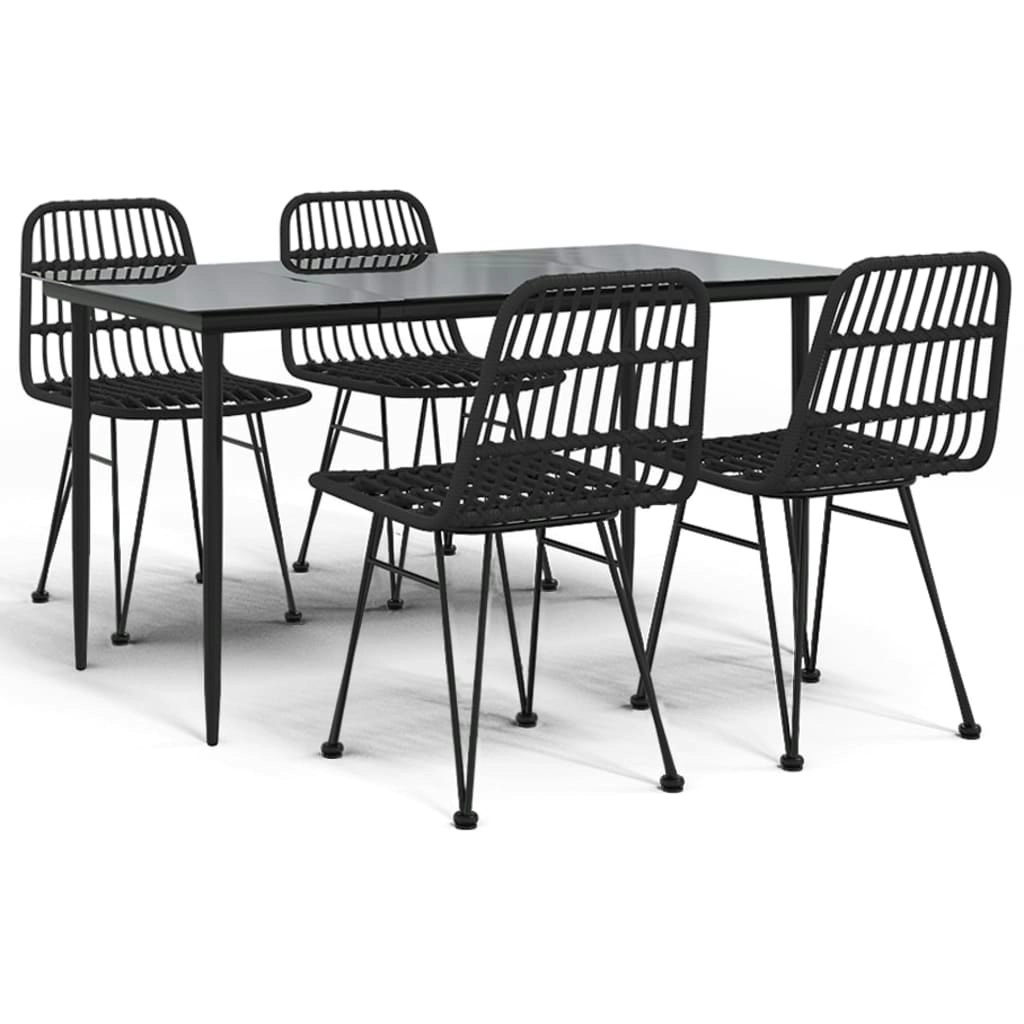 5 Piece Garden Dining Set Black Poly Rattan 3157882