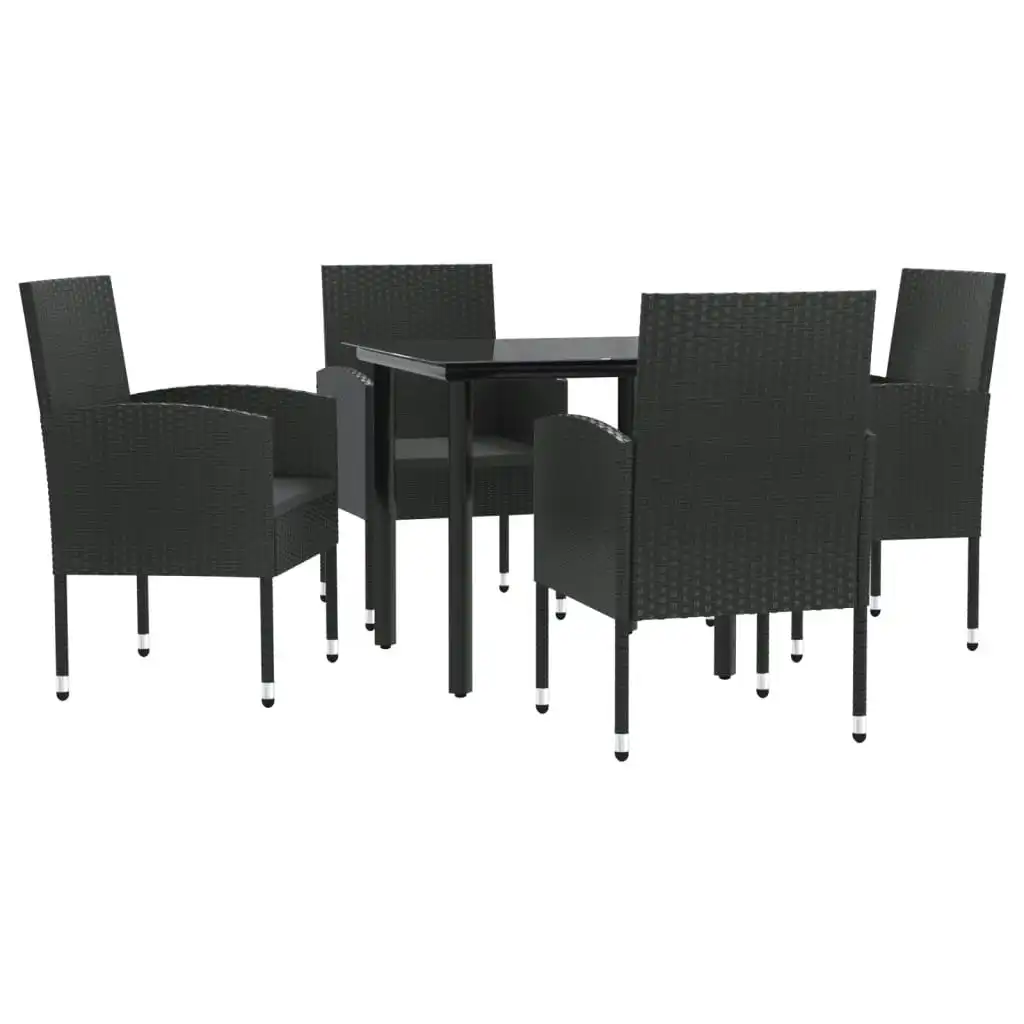 5 Piece Garden Dining Set Black Poly Rattan and Steel 3203345