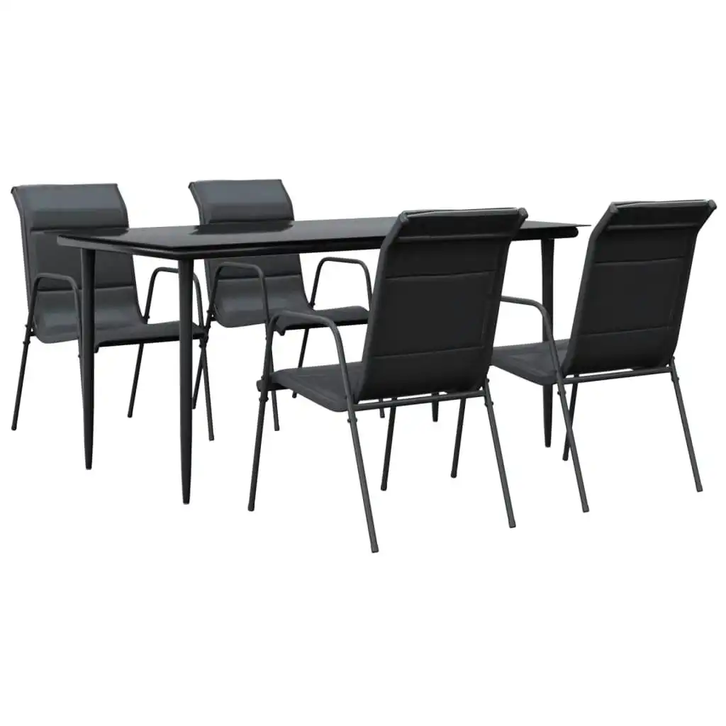 5 Piece Garden Dining Set Black Steel and Textilene 3200706