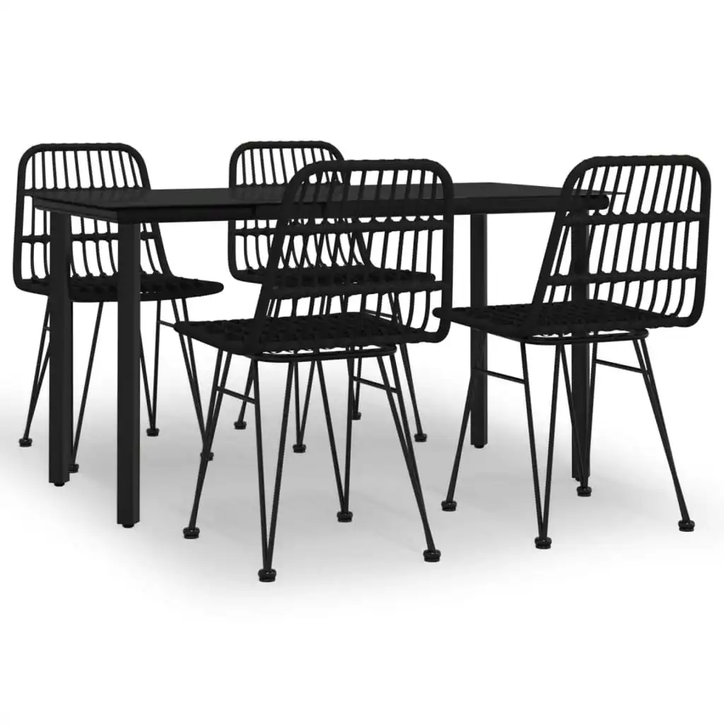 5 Piece Garden Dining Set Black Poly Rattan 3157896