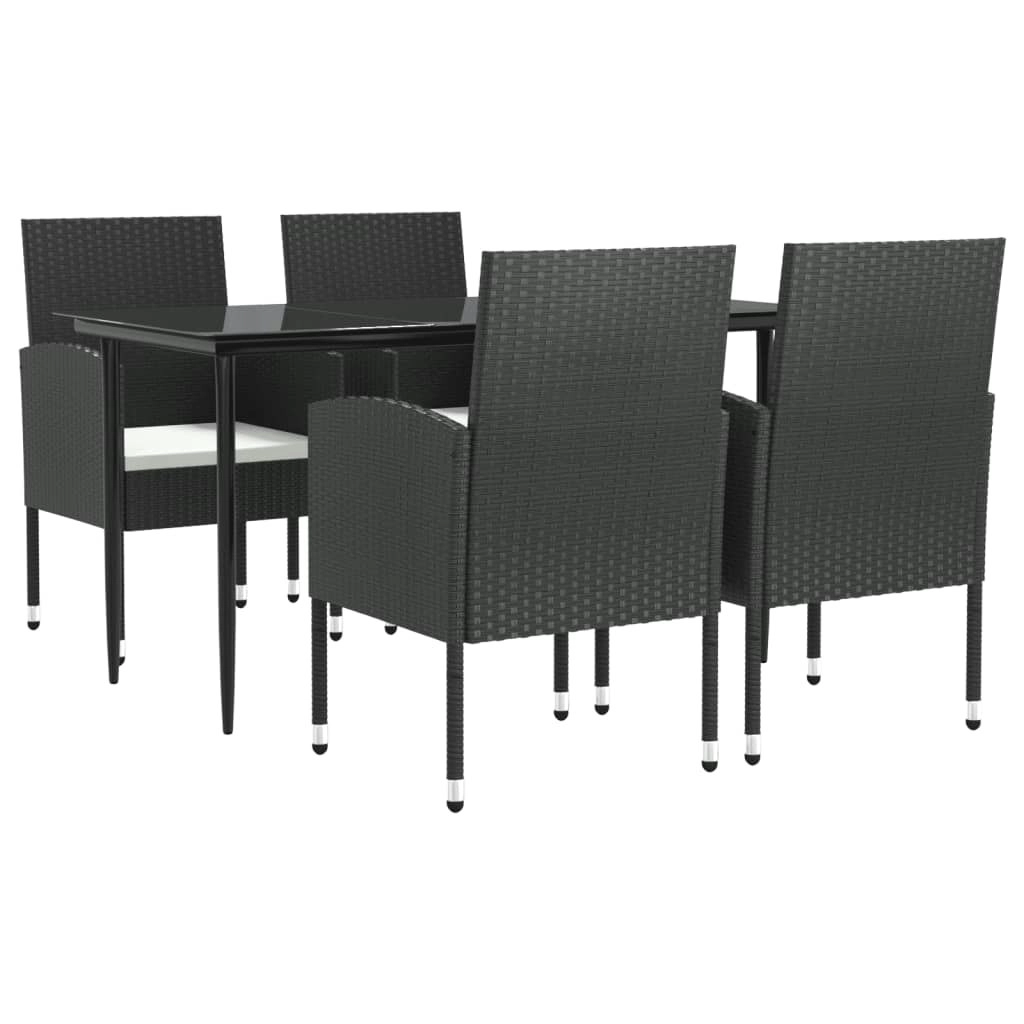 5 Piece Garden Dining Set Black Poly Rattan and Steel 3203306