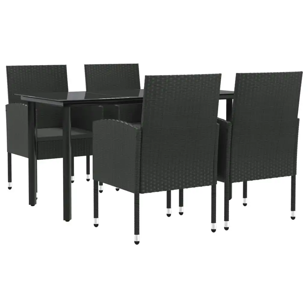 5 Piece Garden Dining Set Black Poly Rattan and Steel 3203346