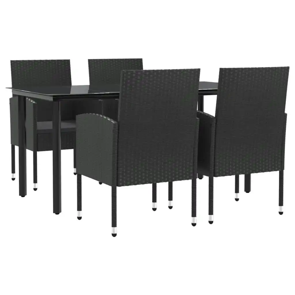 5 Piece Garden Dining Set Black Poly Rattan and Steel 3203348