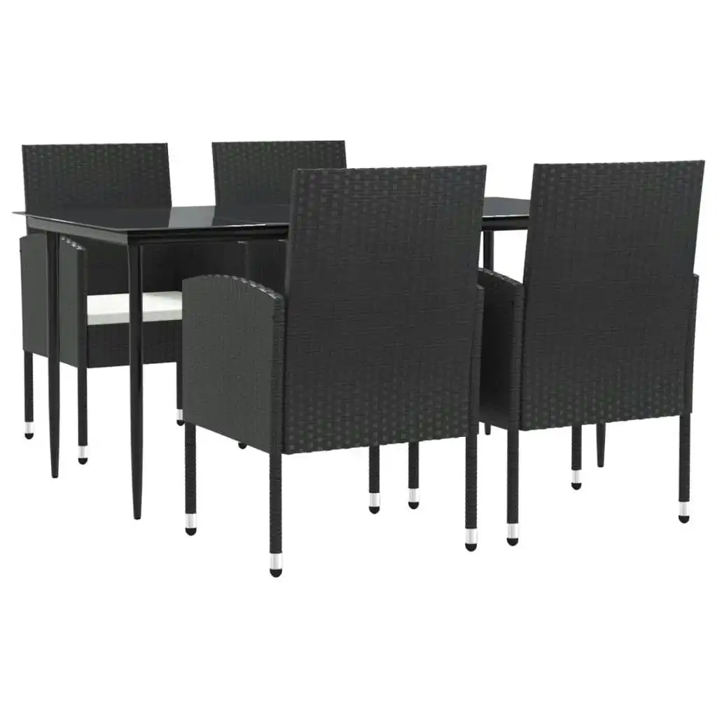 5 Piece Garden Dining Set Black Poly Rattan and Steel 3203308