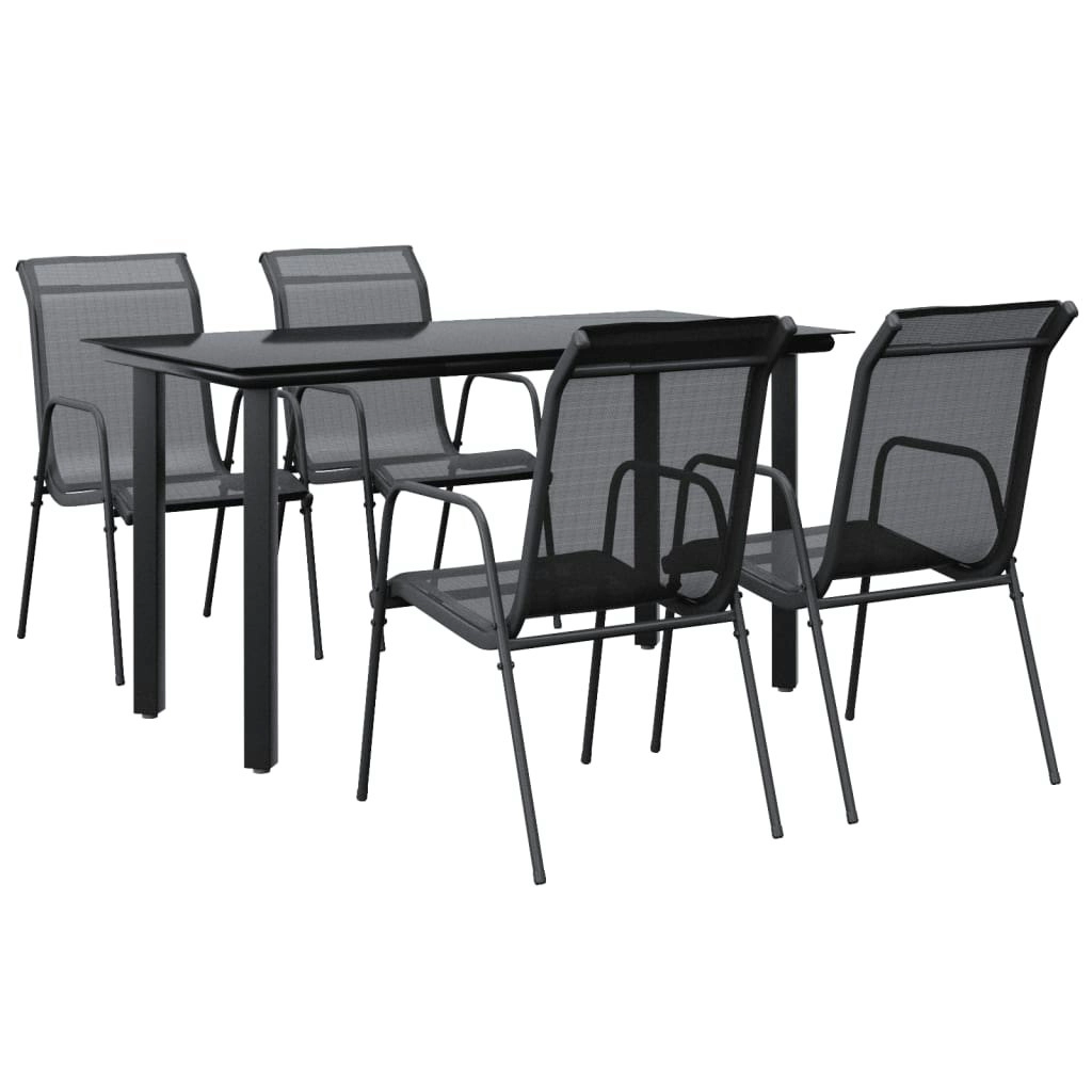 5 Piece Garden Dining Set Black Steel and Textilene 3200692