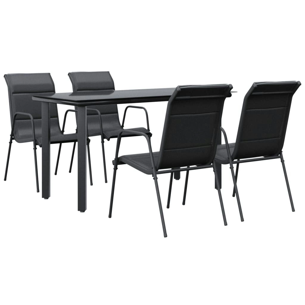 5 Piece Garden Dining Set Black Steel and Textilene 3200712