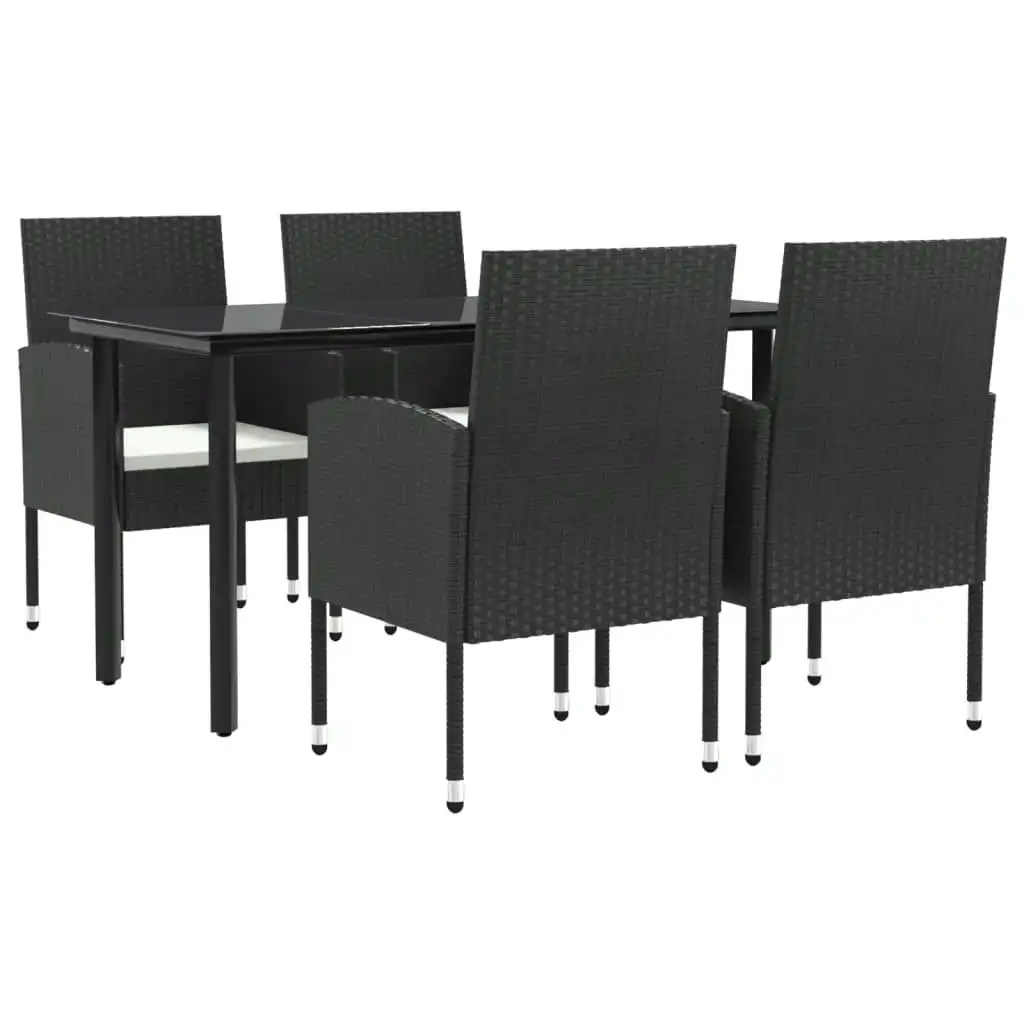 5 Piece Garden Dining Set Black Poly Rattan and Steel 3203314