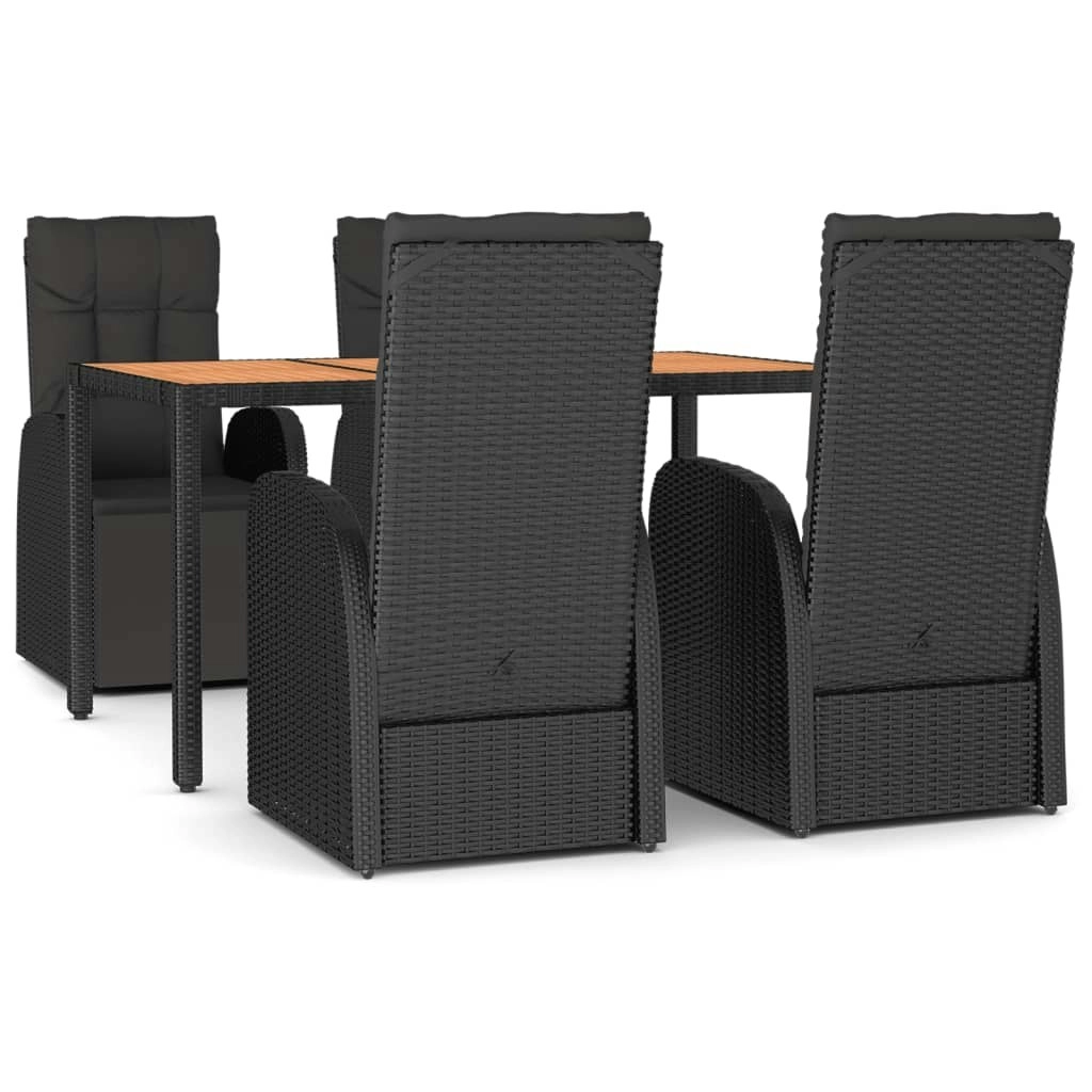 5 Piece Garden Dining Set Black Poly Rattan&Solid Wood Acacia 3157608