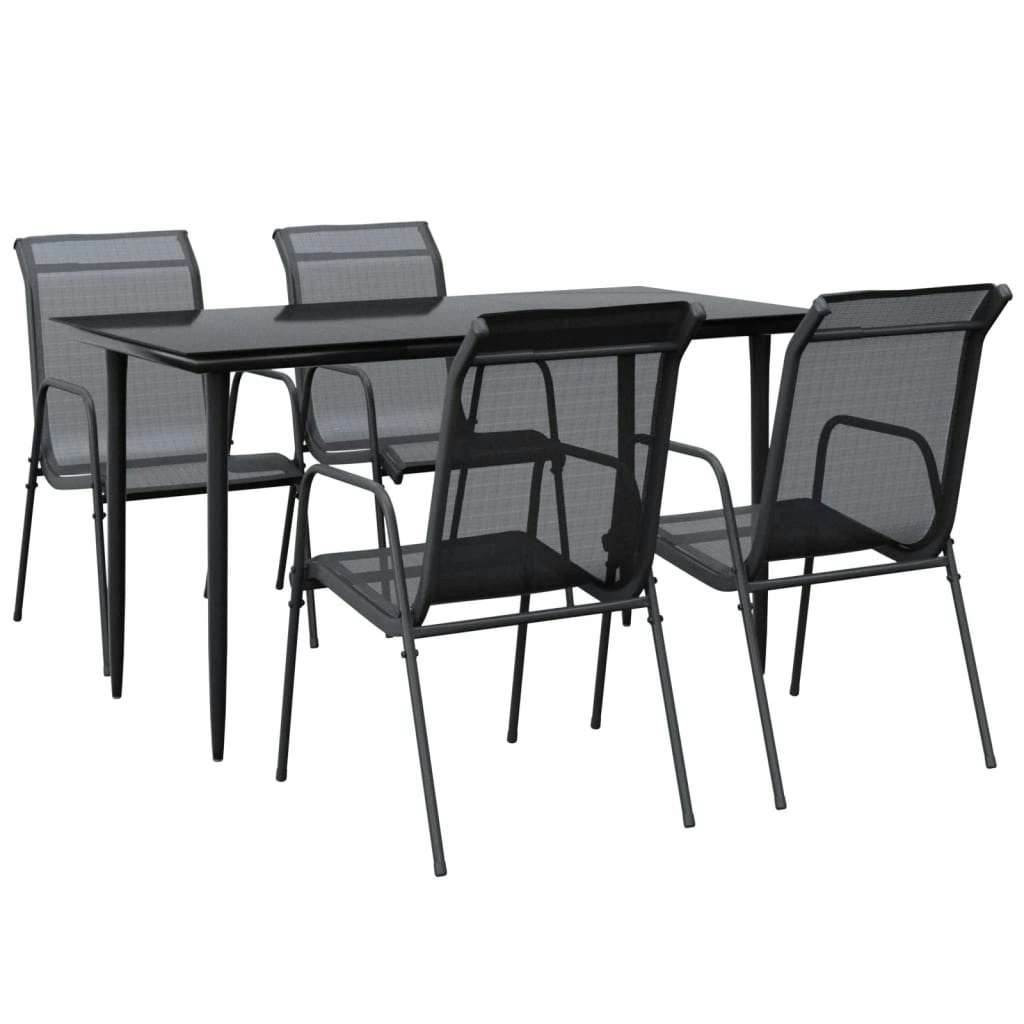 5 Piece Garden Dining Set Black Steel and Textilene 3200684