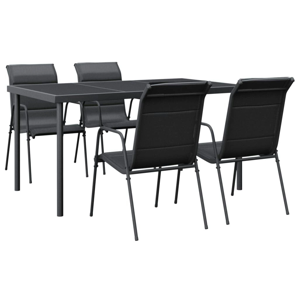 5 Piece Garden Dining Set Black Steel and Textilene 3200698