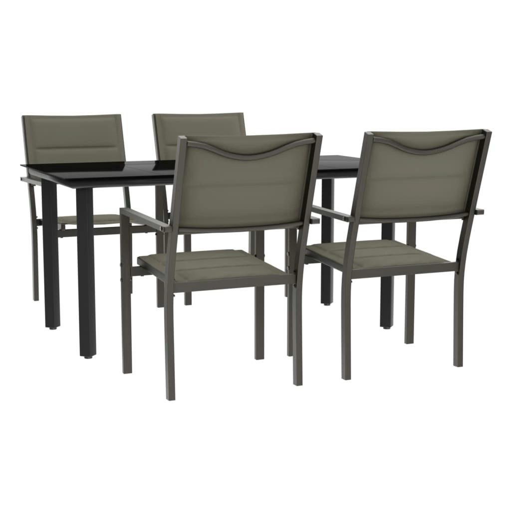 5 Piece Garden Dining Set Black Steel and Textilene 3200746