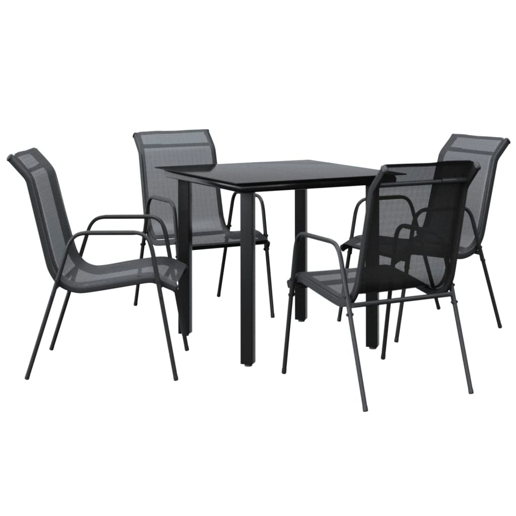 5 Piece Garden Dining Set Black Steel and Textilene 3200691