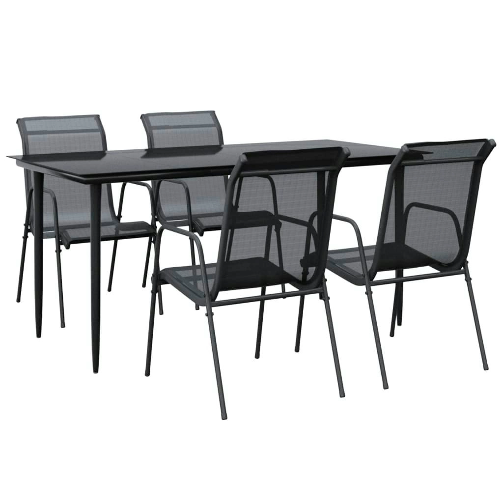 5 Piece Garden Dining Set Black Steel and Textilene 3200686