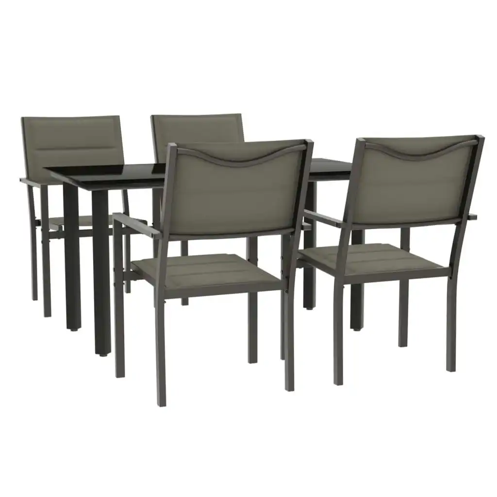 5 Piece Garden Dining Set Black Steel and Textilene 3200744