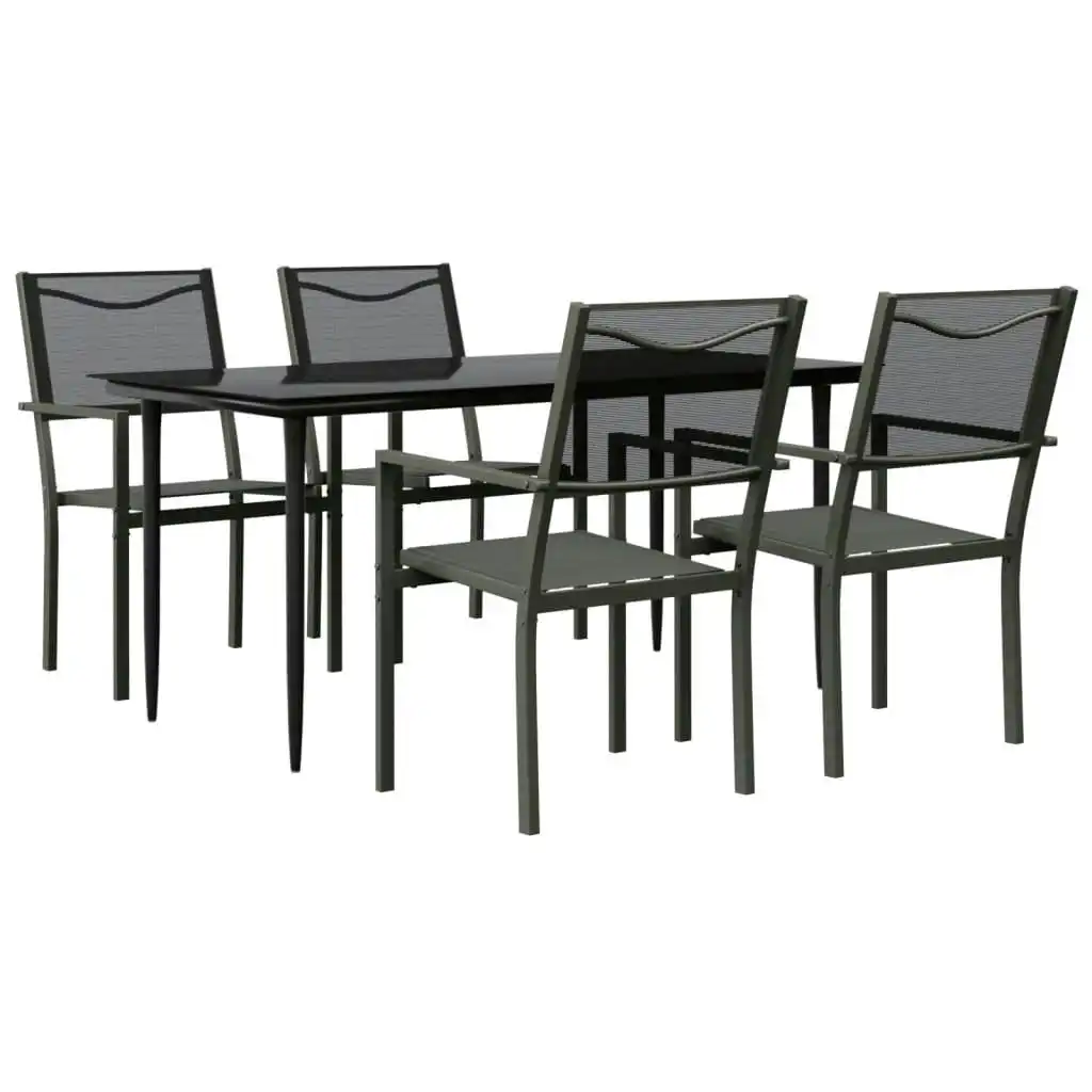 5 Piece Garden Dining Set Black Steel and Textilene 3200722