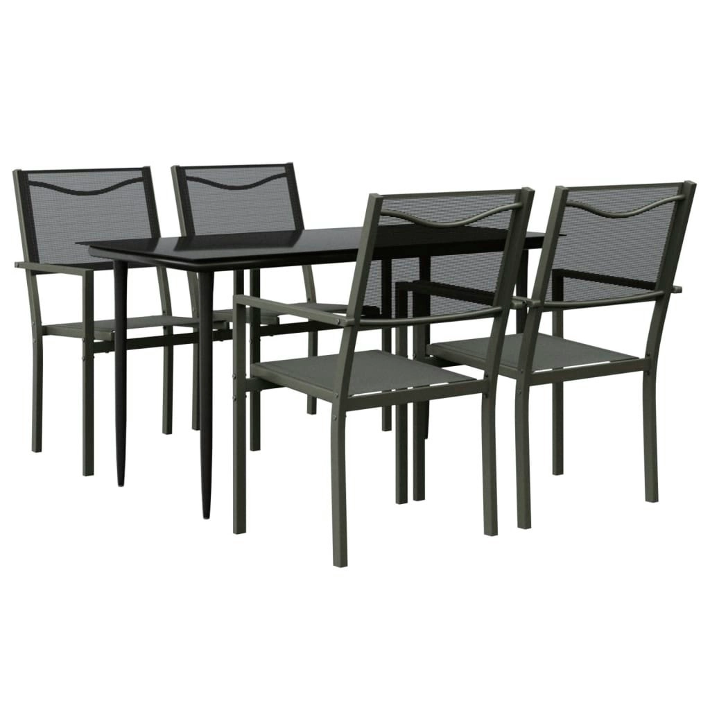 5 Piece Garden Dining Set Black Steel and Textilene 3200720