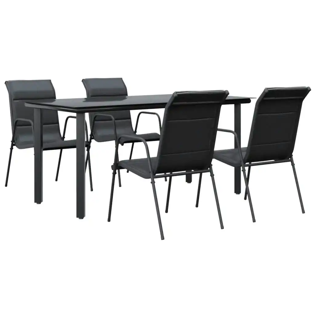 5 Piece Garden Dining Set Black Steel and Textilene 3200714