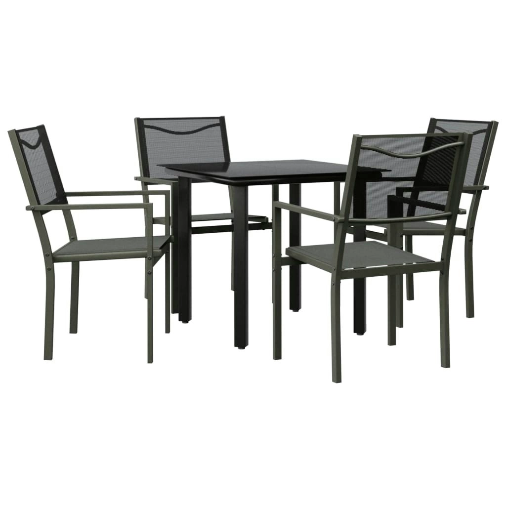 5 Piece Garden Dining Set Black Steel and Textilene 3200727