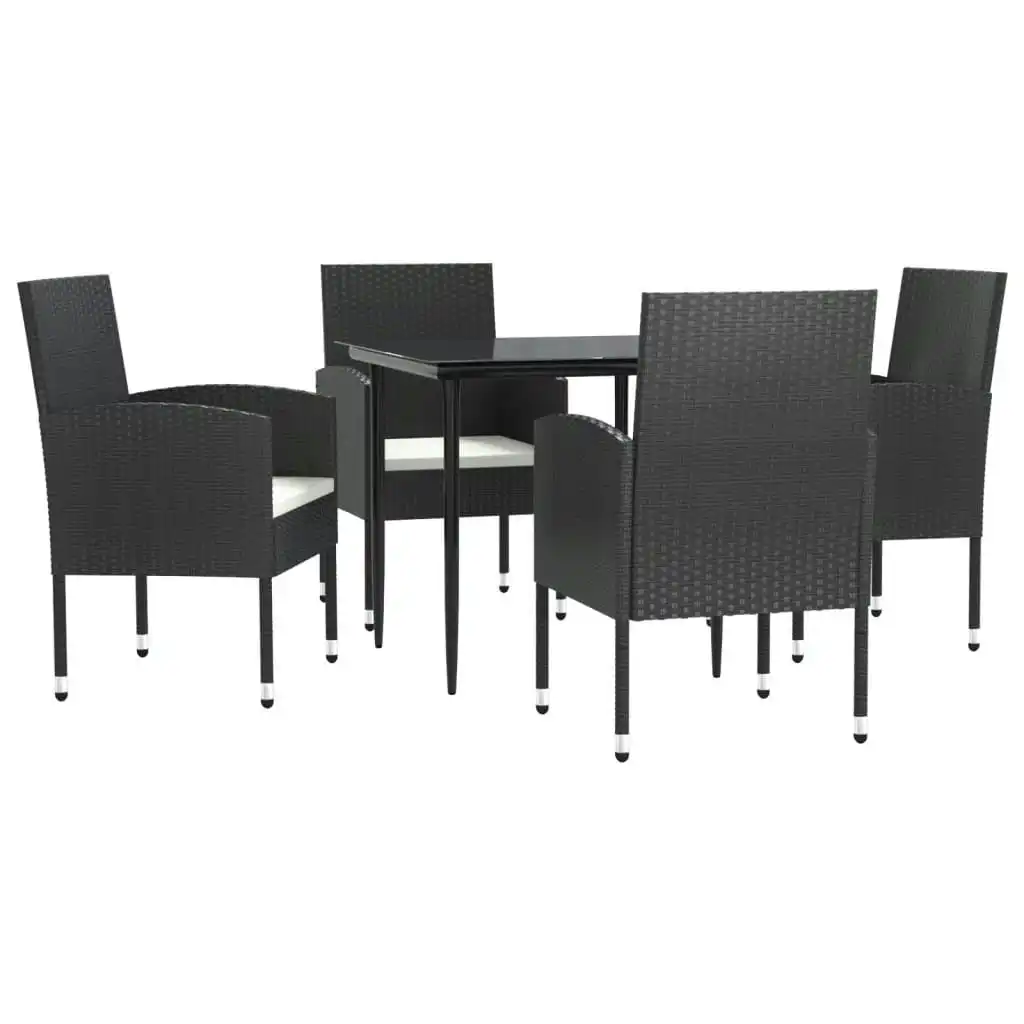 5 Piece Garden Dining Set Black Poly Rattan and Steel 3203305