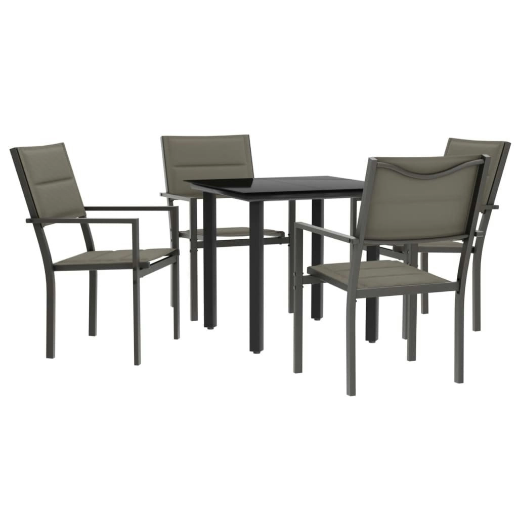 5 Piece Garden Dining Set Black Steel and Textilene 3200743