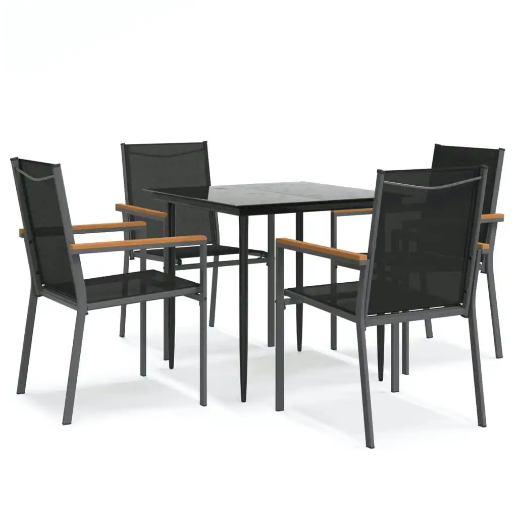 5 Piece Garden Dining Set Black Textilene and Steel 3187034