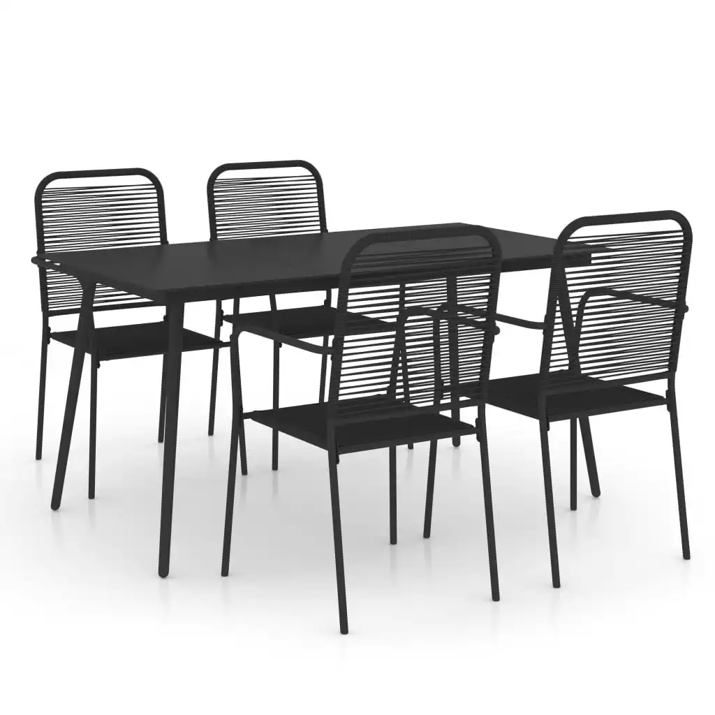 5 Piece Garden Dining Set Cotton Rope and Steel Black 3058279