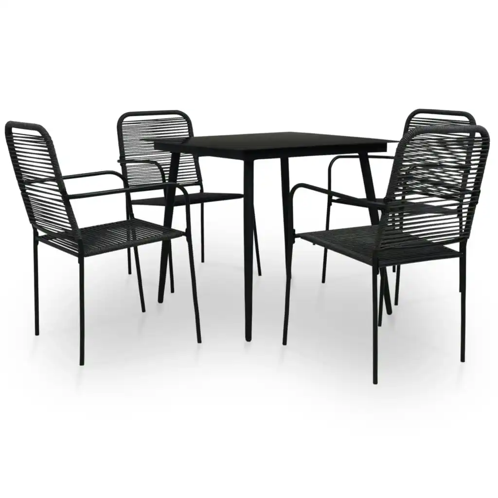 5 Piece Garden Dining Set Cotton Rope and Steel Black 3058276