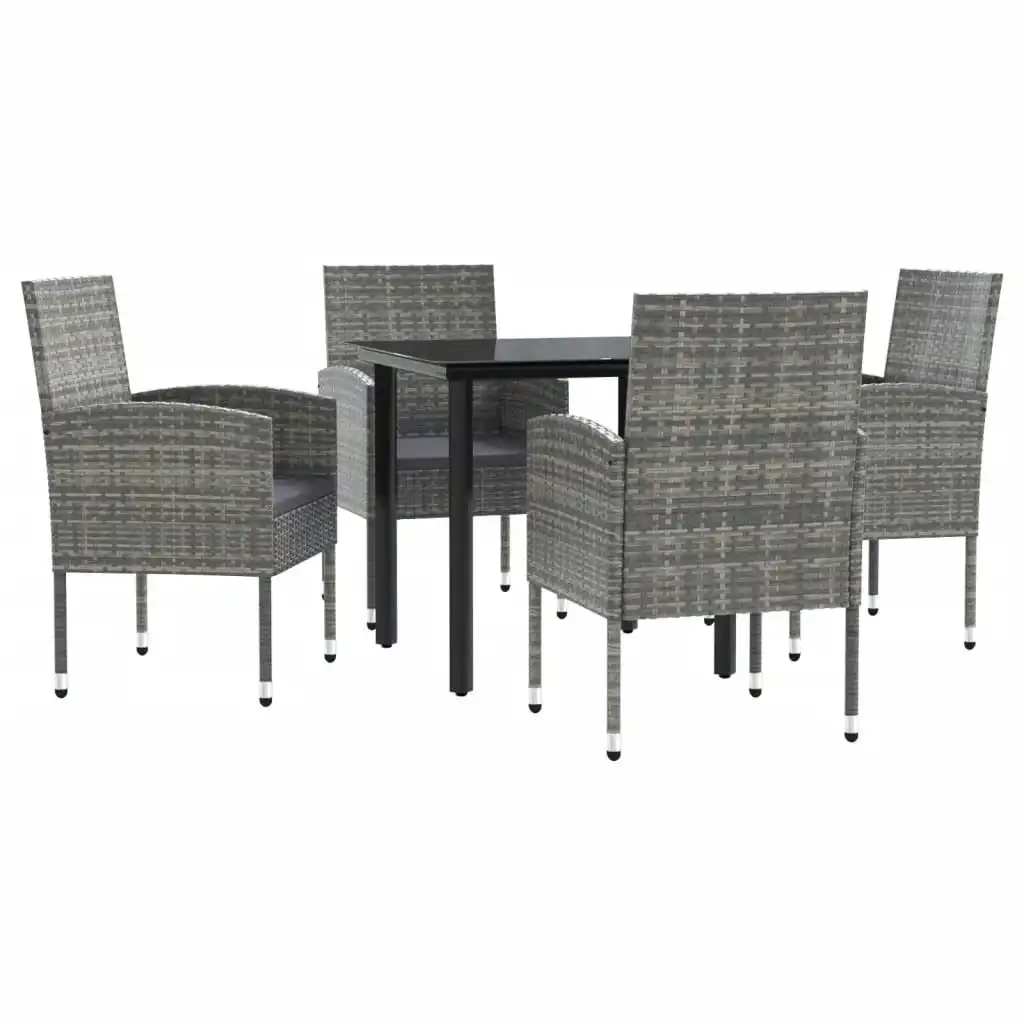 5 Piece Garden Dining Set Grey and Black Poly Rattan and Steel 3203329