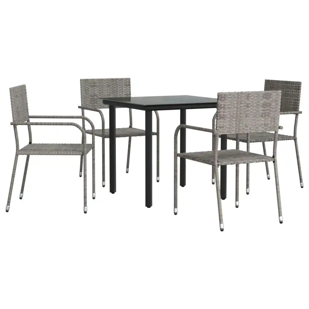 5 Piece Garden Dining Set Grey and Black Poly Rattan and Steel 3203297