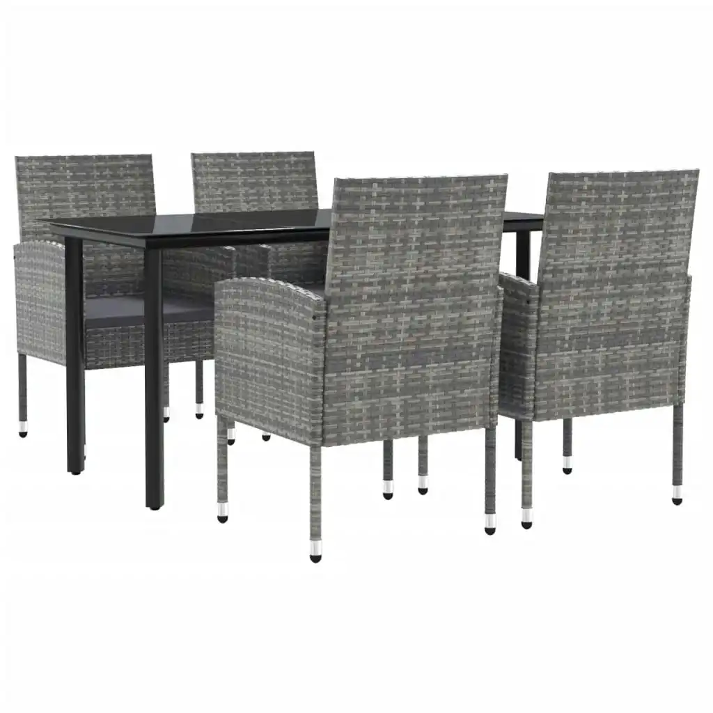 5 Piece Garden Dining Set Grey and Black Poly Rattan and Steel 3203330