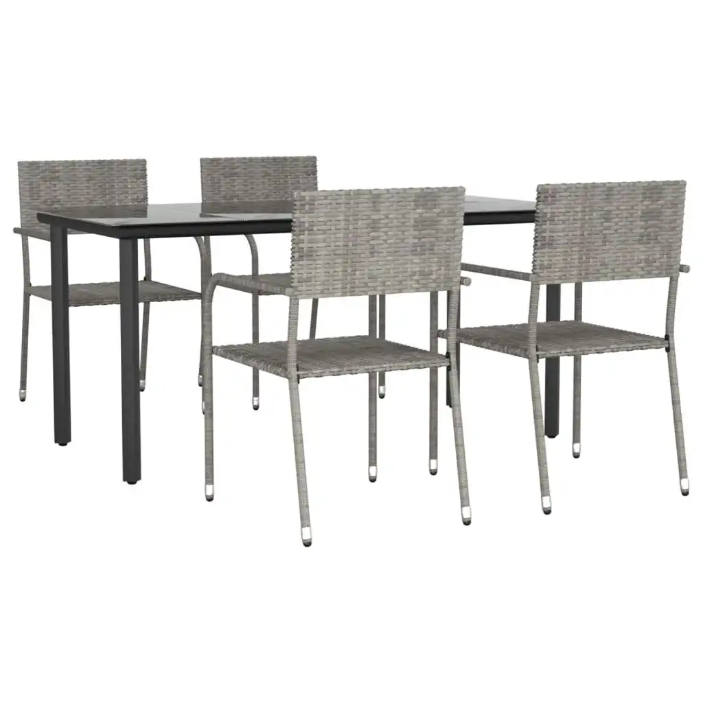 5 Piece Garden Dining Set Grey Poly Rattan 3156754